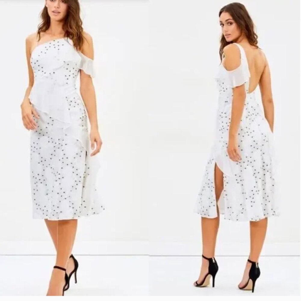La Maison Talulah Midi Associates Dress Floral Brocade Embroidered White Small